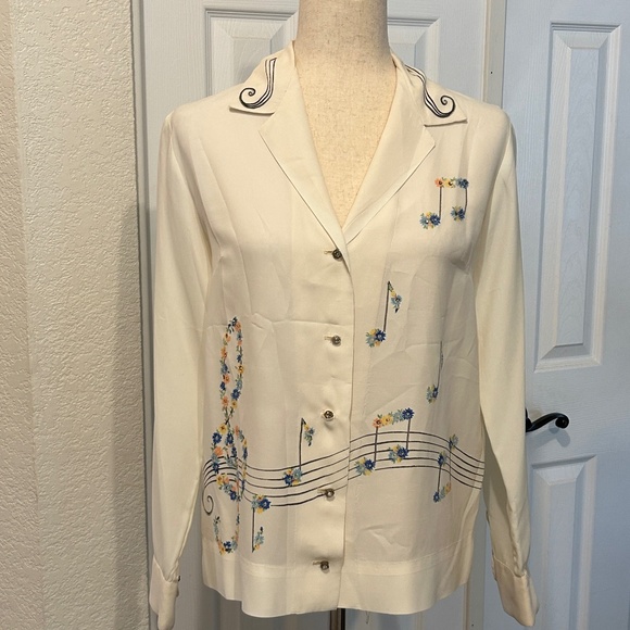 Malbe Original Musical Theme Blouse Rhinestone Buttons Vintage Size 12 - Picture 13 of 14